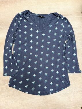 Lucky Brand Navy V-Neck Long Sleeve Floral Top